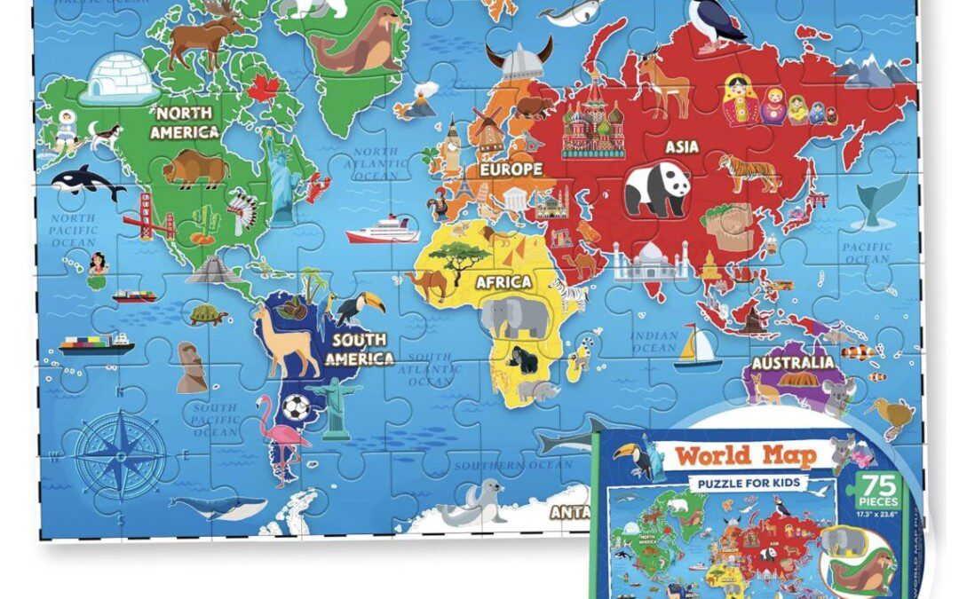 World Map Puzzle for Kids – 75 Wood Pieces – Under $13 shipped – Big Pieces for Little Hands